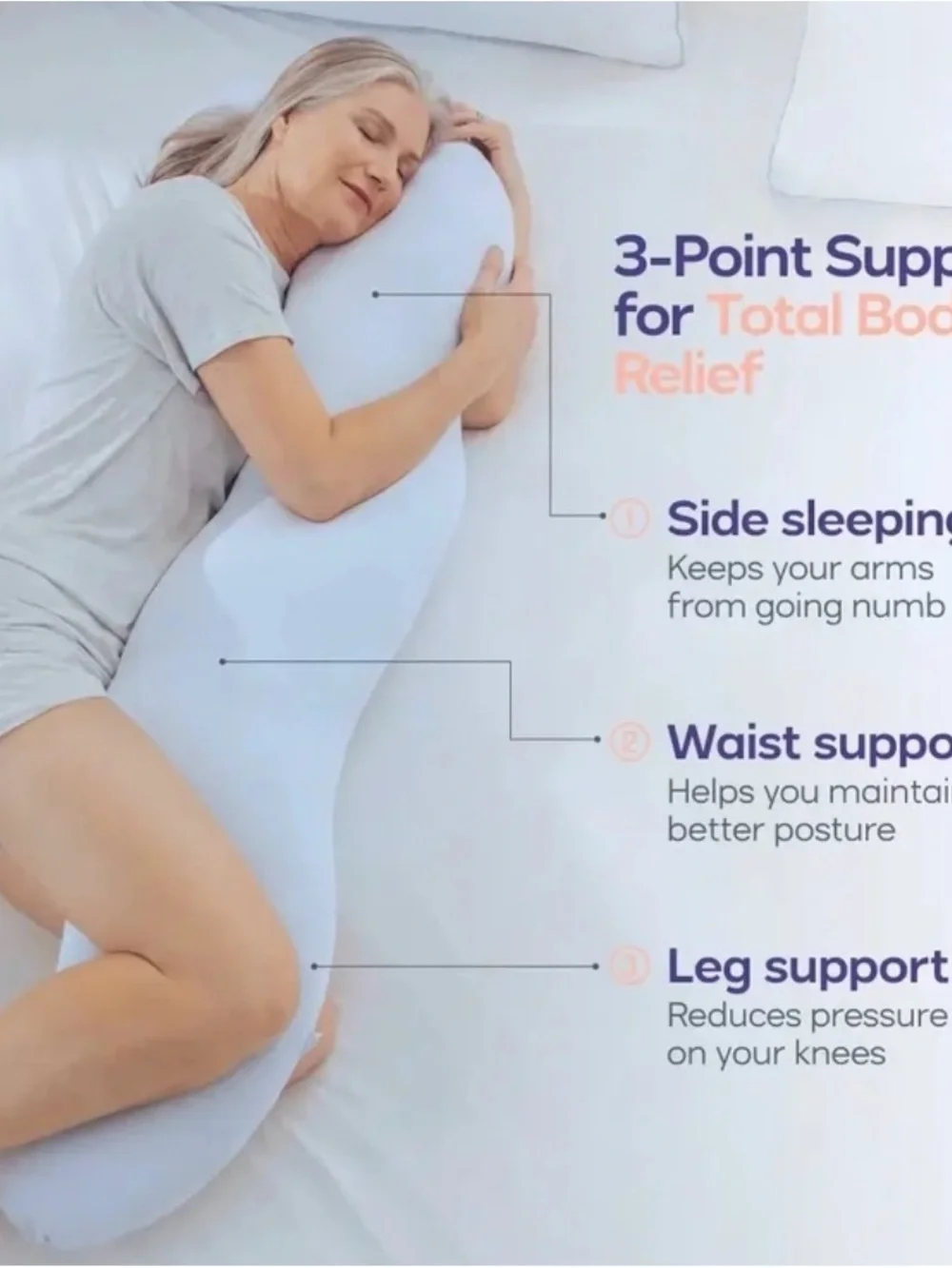 NEW IN BOX Mellow Ergonomic Full Body Side Sleeper Pillow in Gray
